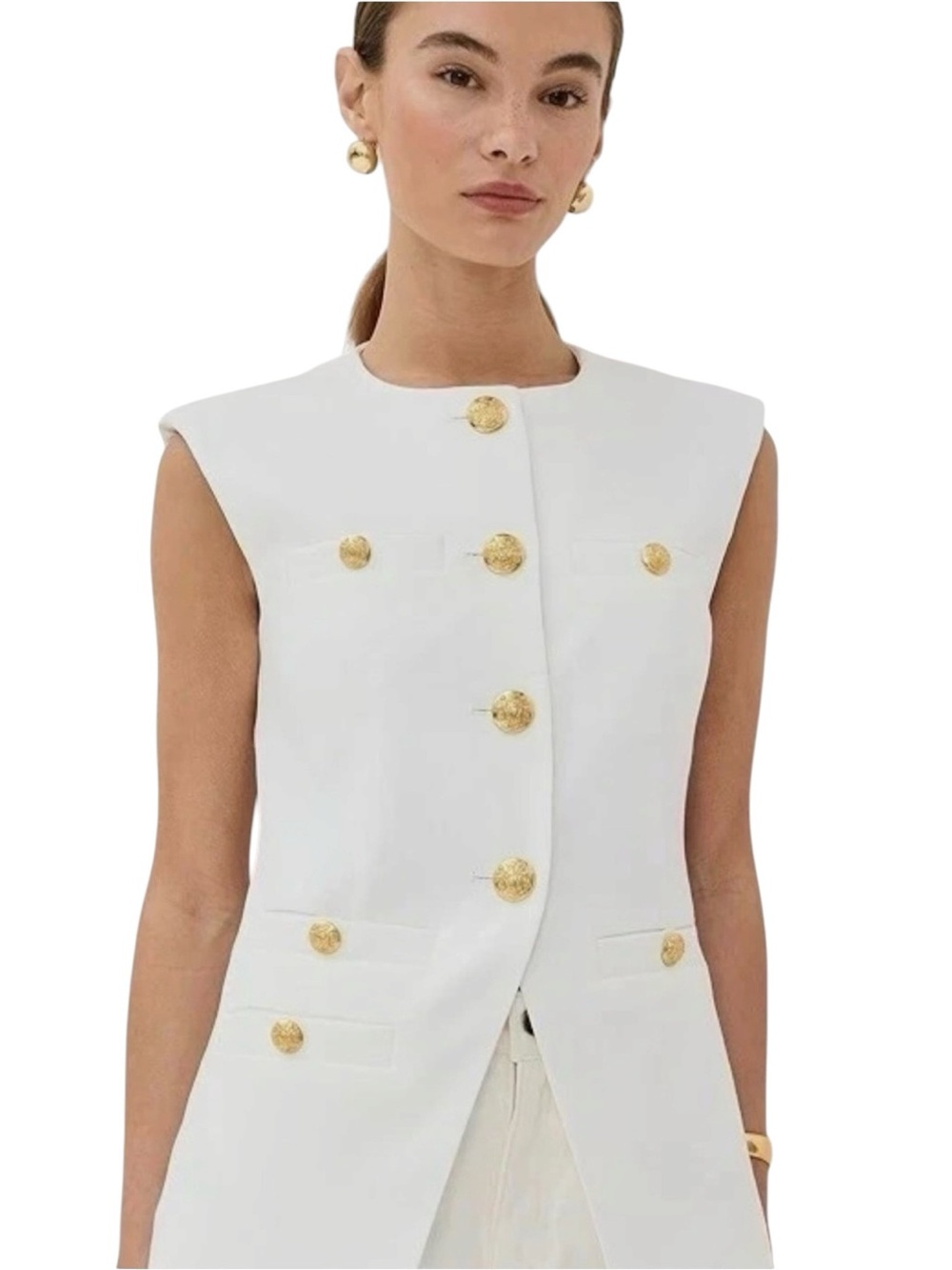 NEW VERONICA BEARD White Tamara Sleeveless Vest with Gold Medallion Miller 8 - Picture 5 of 13